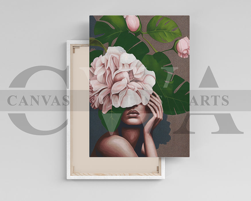 Woman Face With Flowers and Leaves Canvas Wall Art