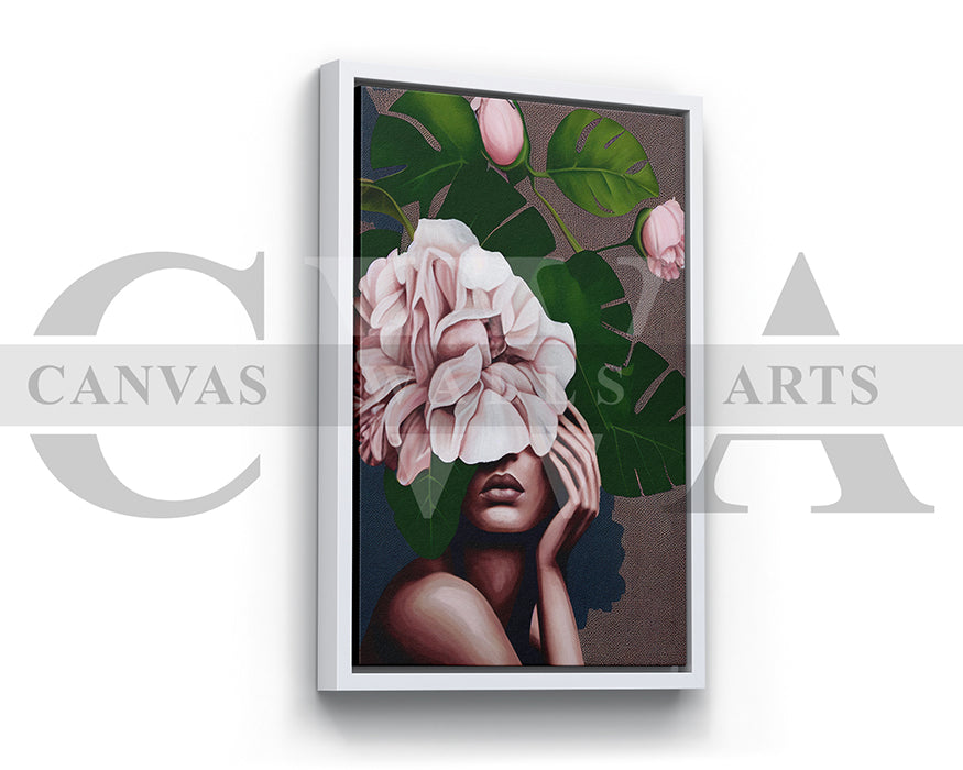 Woman Face With Flowers and Leaves Canvas Wall Art