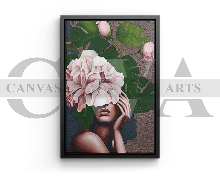 Woman Face With Flowers and Leaves Canvas Wall Art