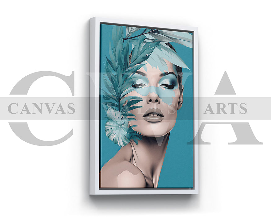 Woman Face With Leaves Canvas Wall Art