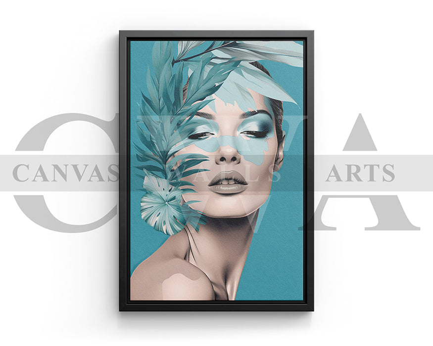Woman Face With Leaves Canvas Wall Art