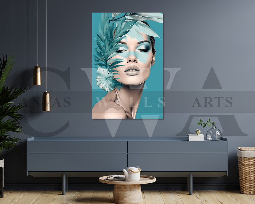 Woman Face With Leaves Canvas Wall Art