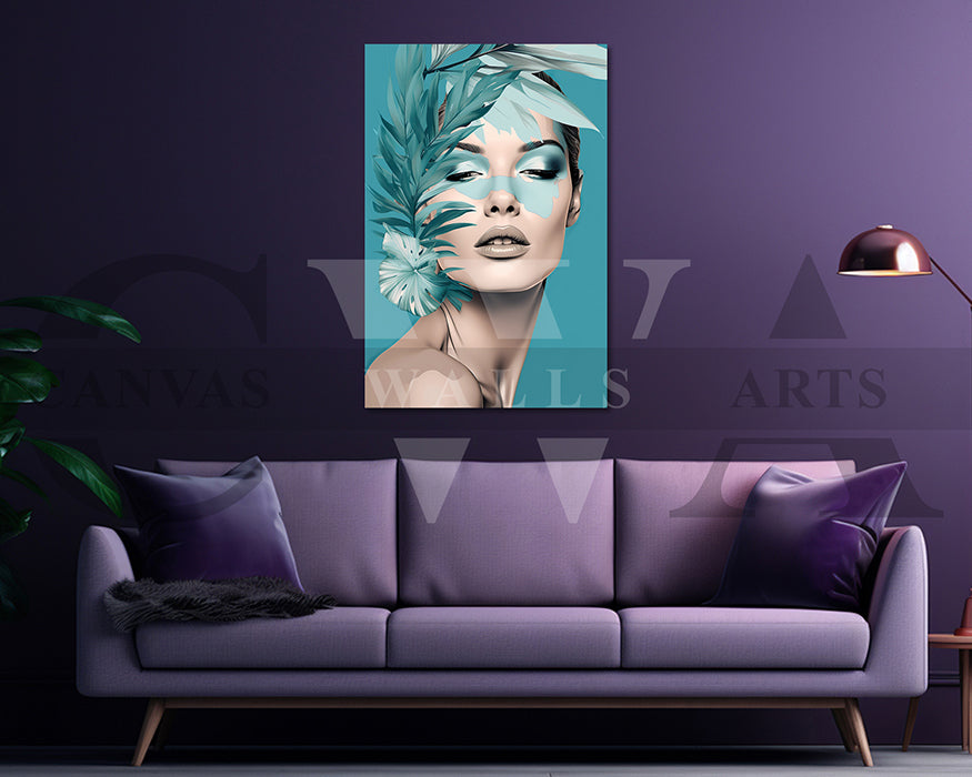 Woman Face With Leaves Canvas Wall Art