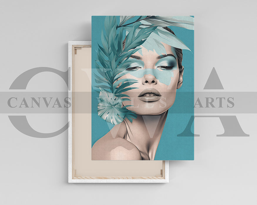 Woman Face With Leaves Canvas Wall Art