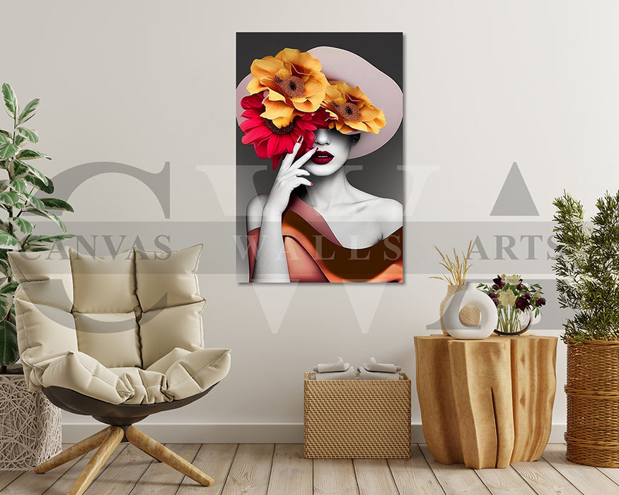 Woman Flower Head Canvas Print Canvas Frame Ready To Hang