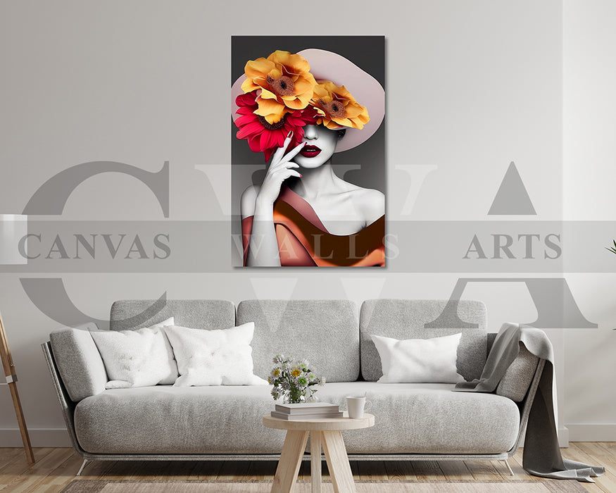 Woman Flower Head Canvas Print Canvas Frame Ready To Hang