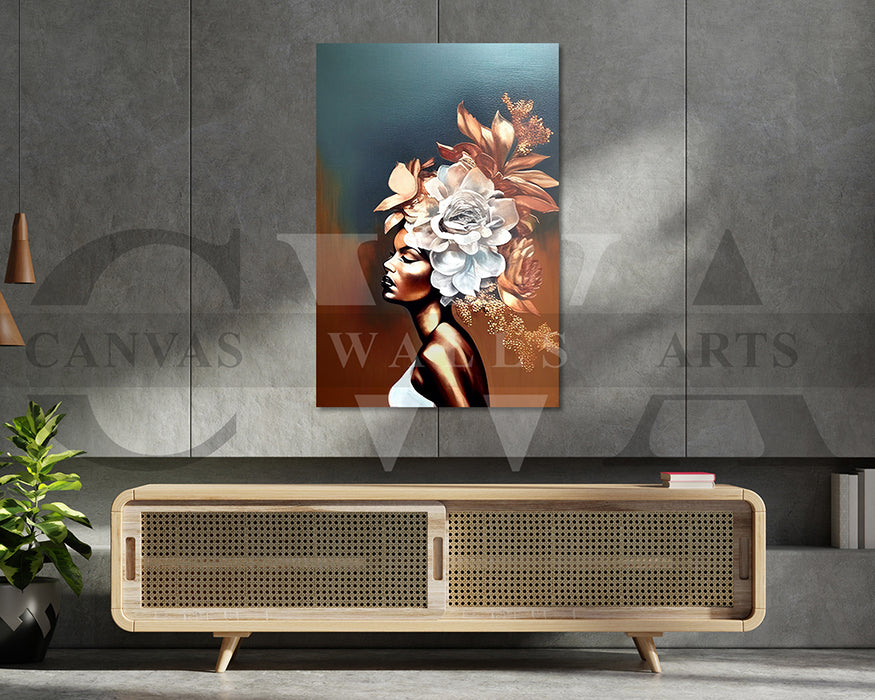 Woman Head Floral Canvas Wall Art