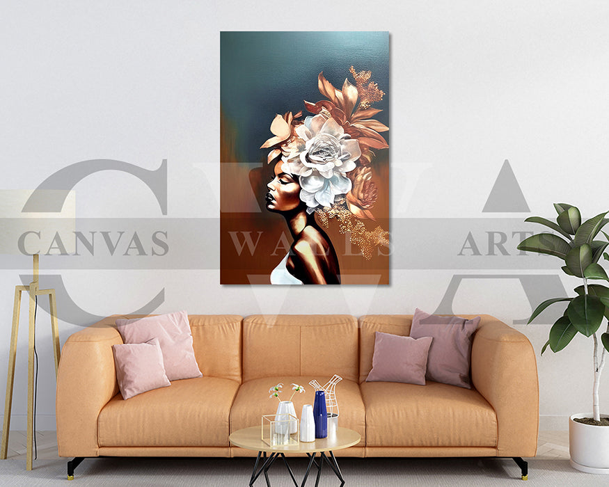 Woman Head Floral Canvas Wall Art