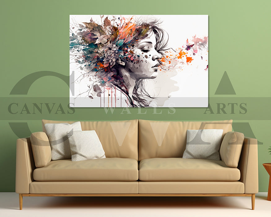 Woman Head Leaf Canvas Print