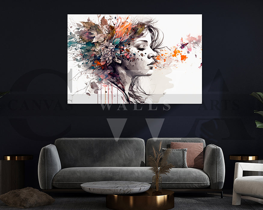 Woman Head Leaf Canvas Print