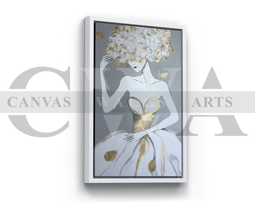 Woman In A Gold and White Dress Canvas Wall Art