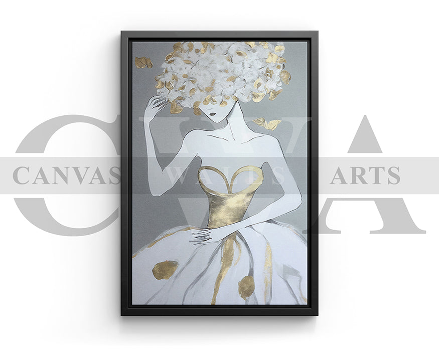 Woman In A Gold and White Dress Canvas Wall Art