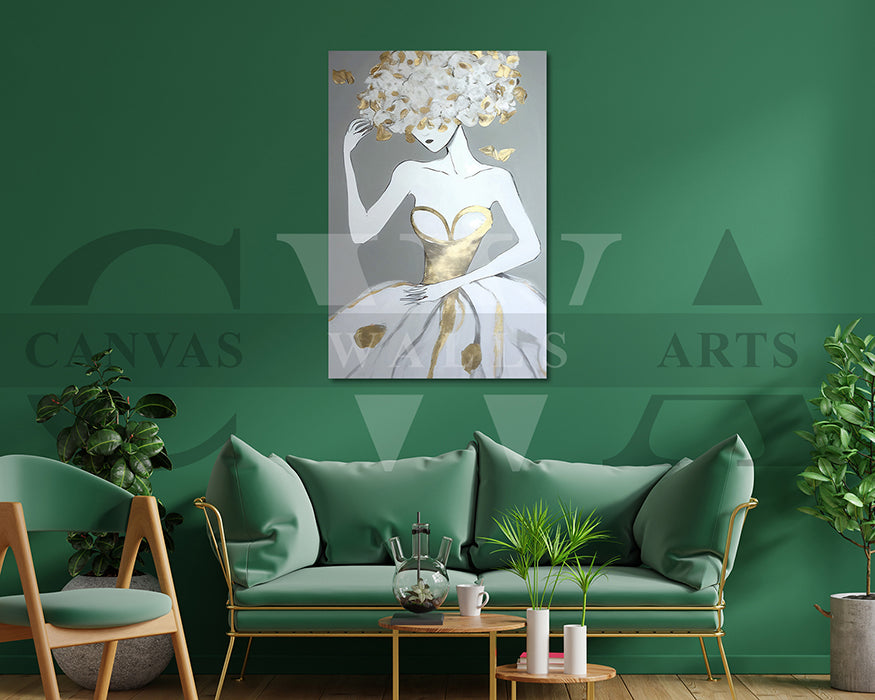 Woman In A Gold and White Dress Canvas Wall Art