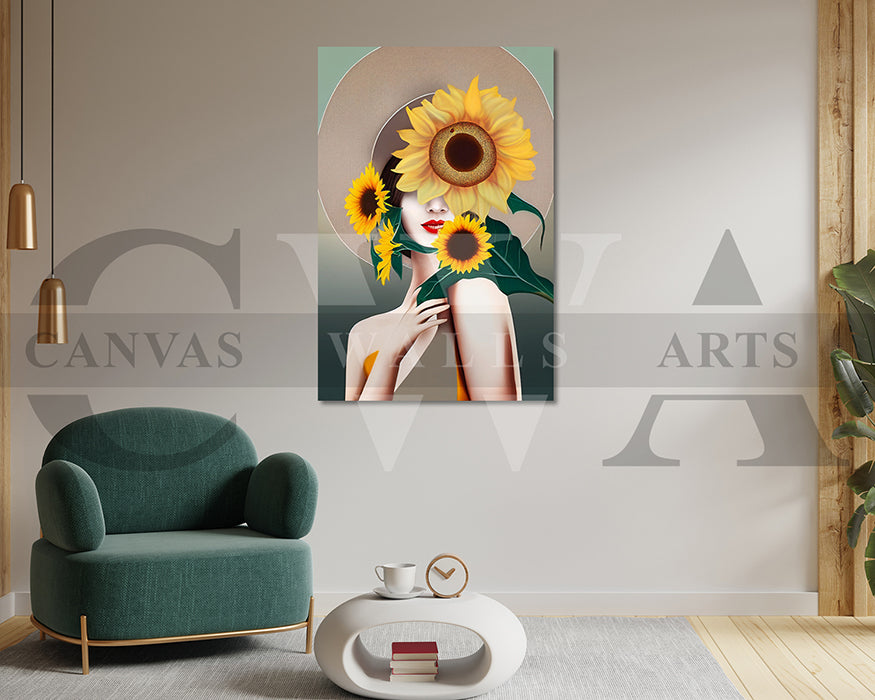 Woman Sunflower Canvas Wall Art