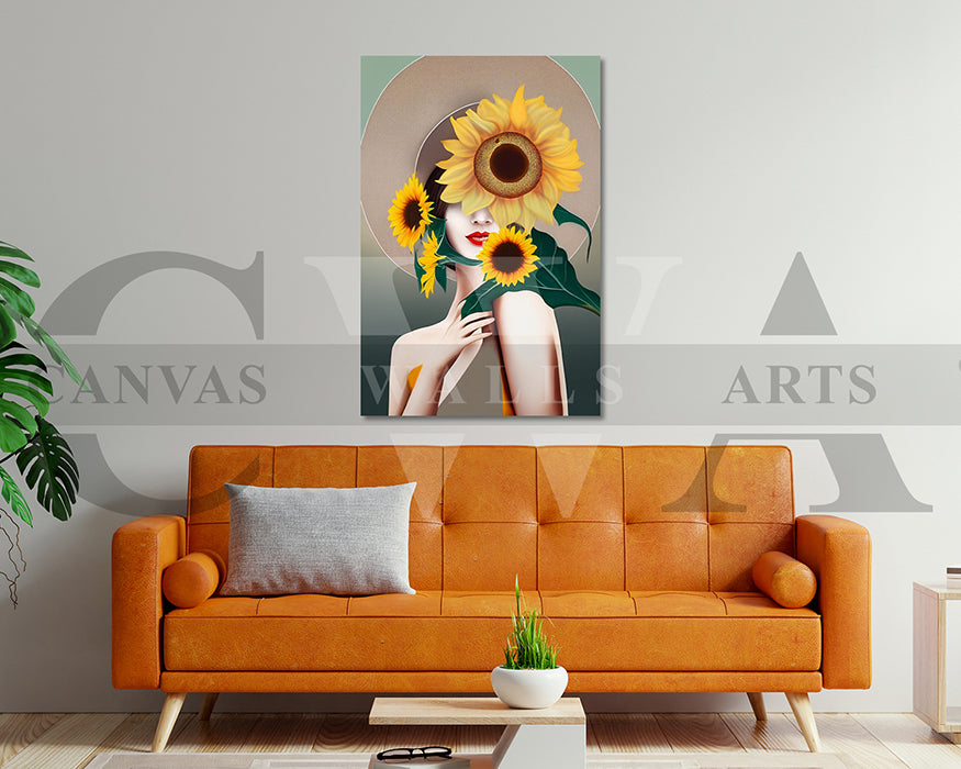 Woman Sunflower Canvas Wall Art