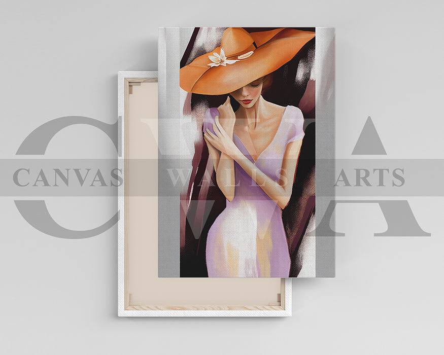 Woman Wearing An Orange Hat Canvas Wall Art