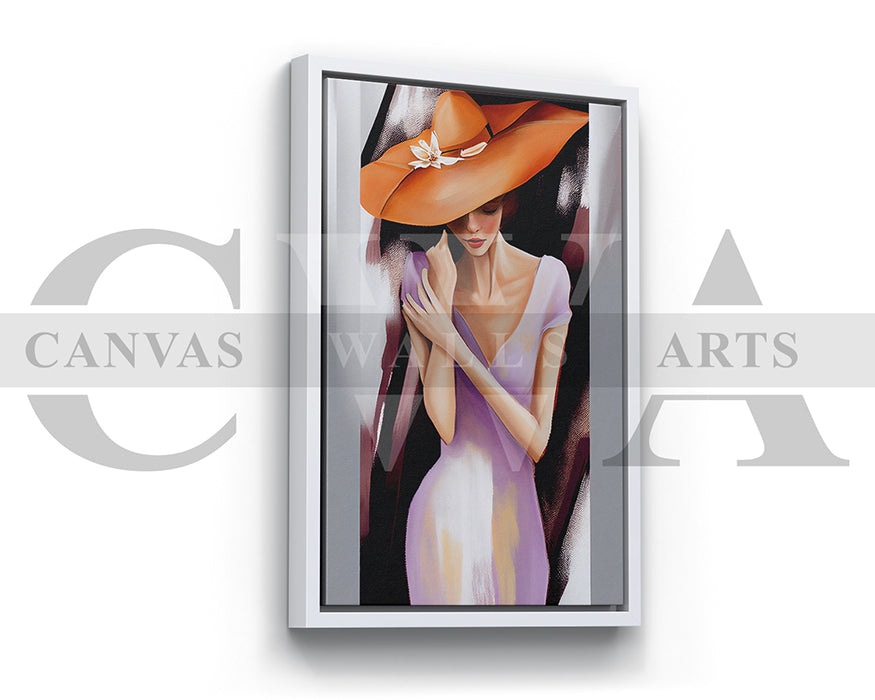 Woman Wearing An Orange Hat Canvas Wall Art