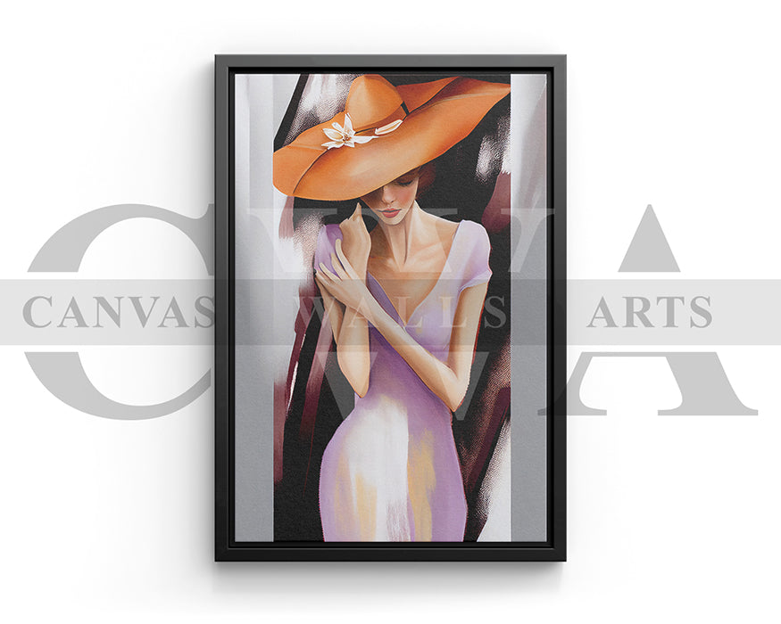 Woman Wearing An Orange Hat Canvas Wall Art