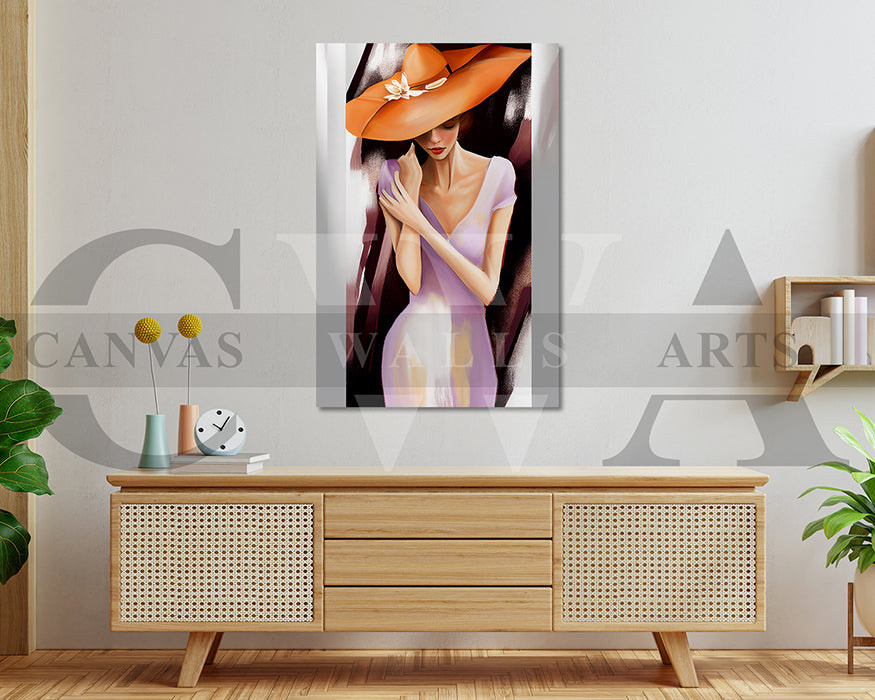 Woman Wearing An Orange Hat Canvas Wall Art