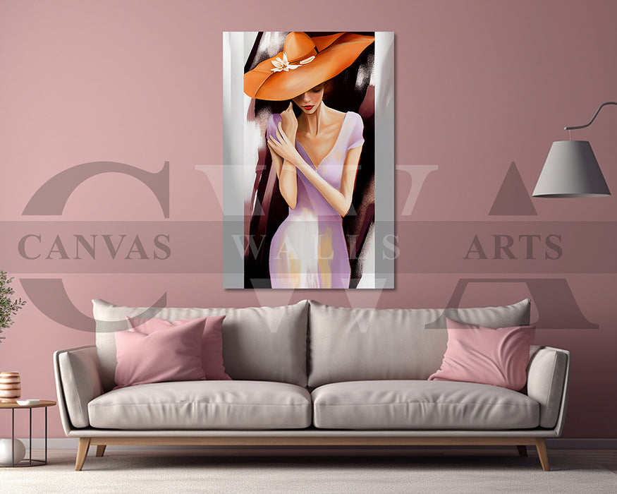 Woman Wearing An Orange Hat Canvas Wall Art