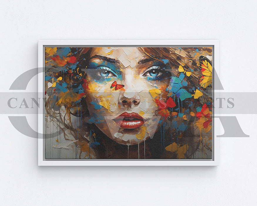 Woman With Butterfly Painting Canvas Print