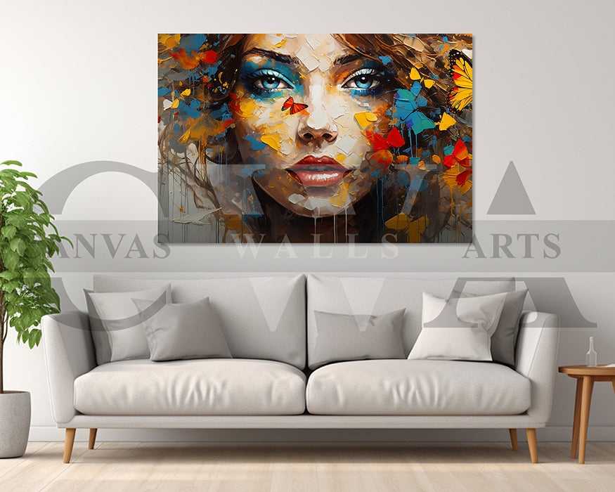 Woman With Butterfly Painting Canvas Print