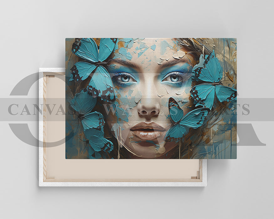 Woman With Butterfly Painting Canvas Wall Art