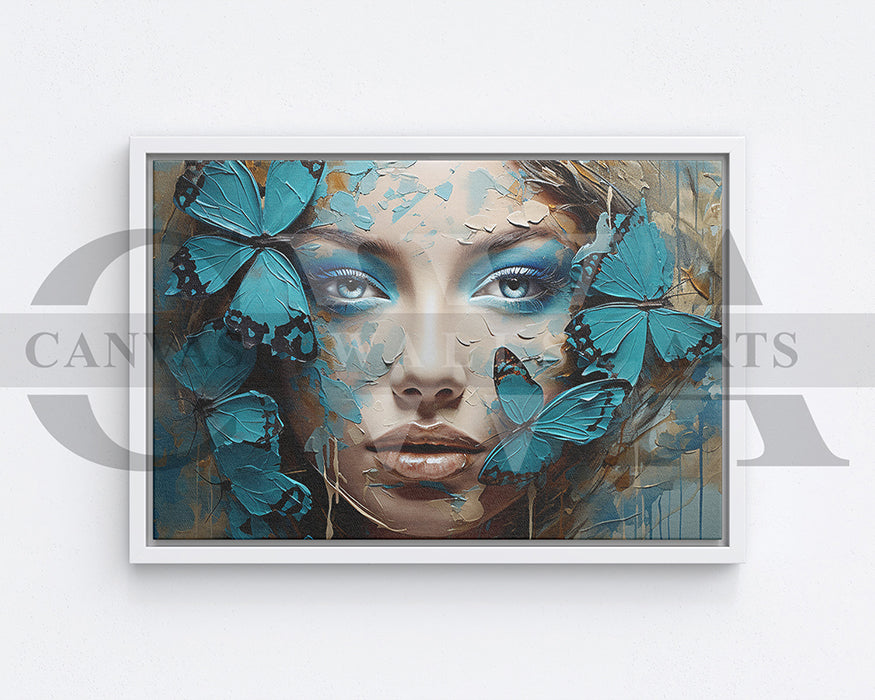 Woman With Butterfly Painting Canvas Wall Art