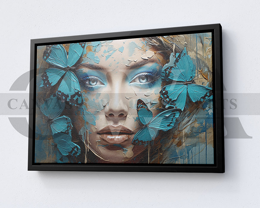 Woman With Butterfly Painting Canvas Wall Art