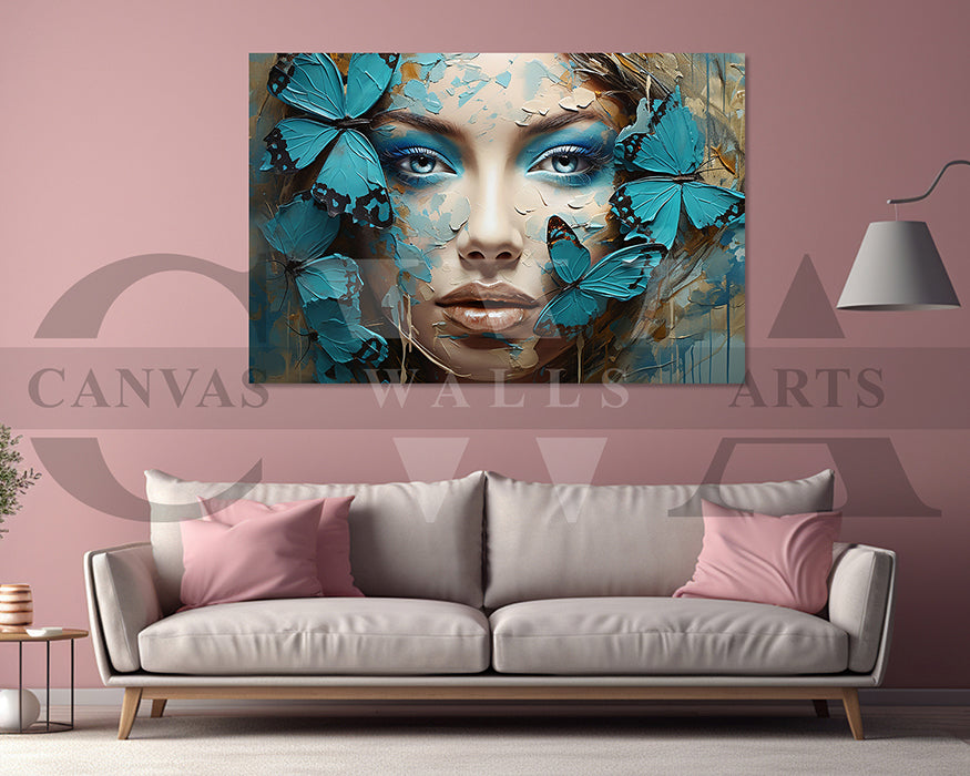 Woman With Butterfly Painting Canvas Wall Art