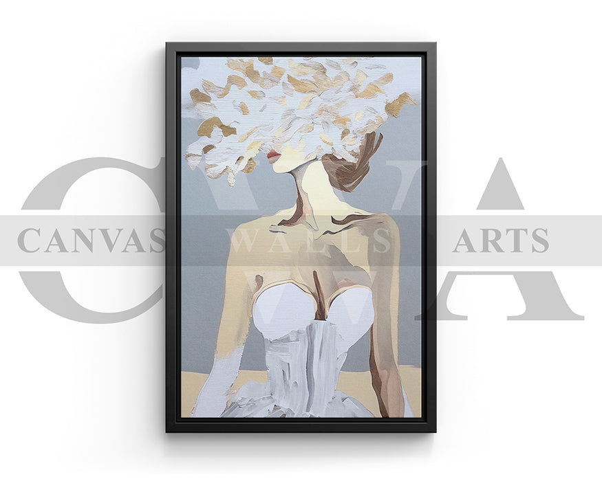 Woman With Floral Painting Canvas Wall Art