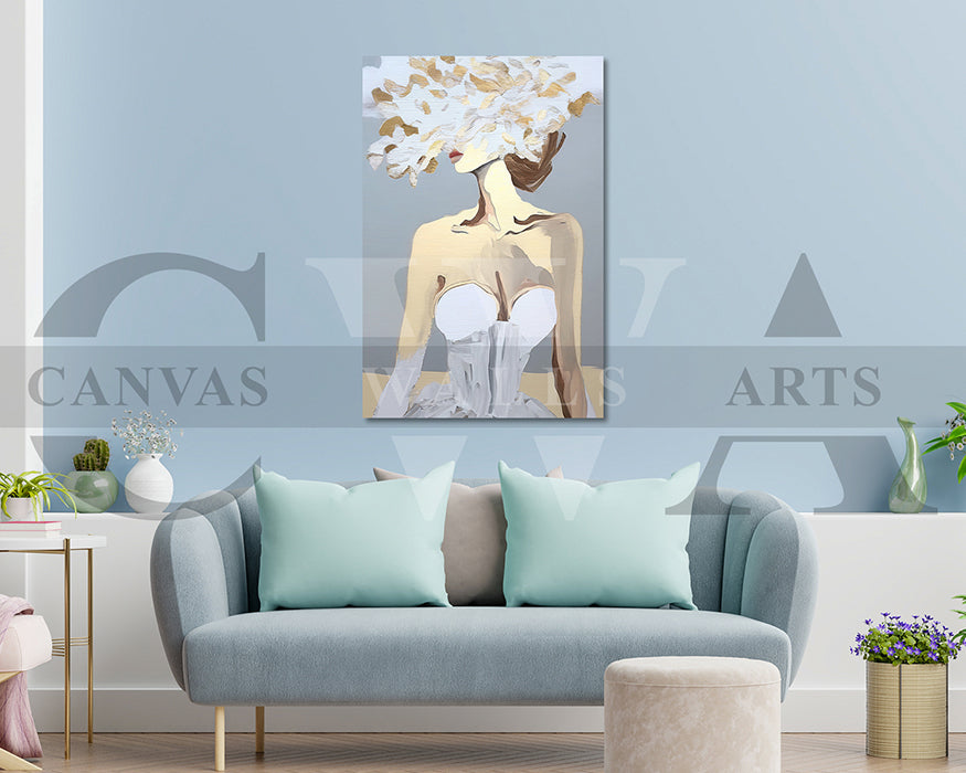 Woman With Floral Painting Canvas Wall Art