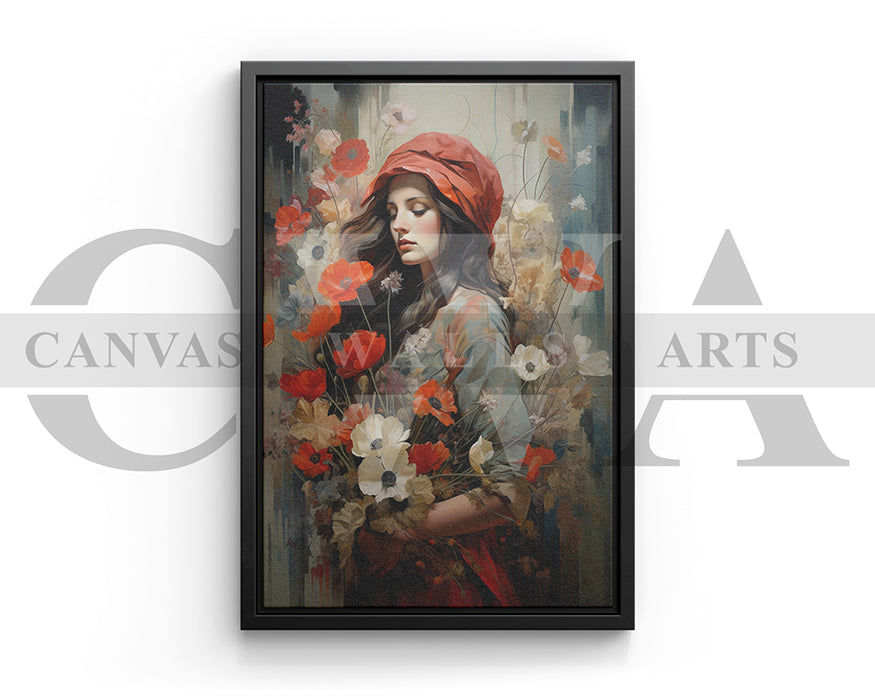 Woman With Flowers Painting Canvas Print