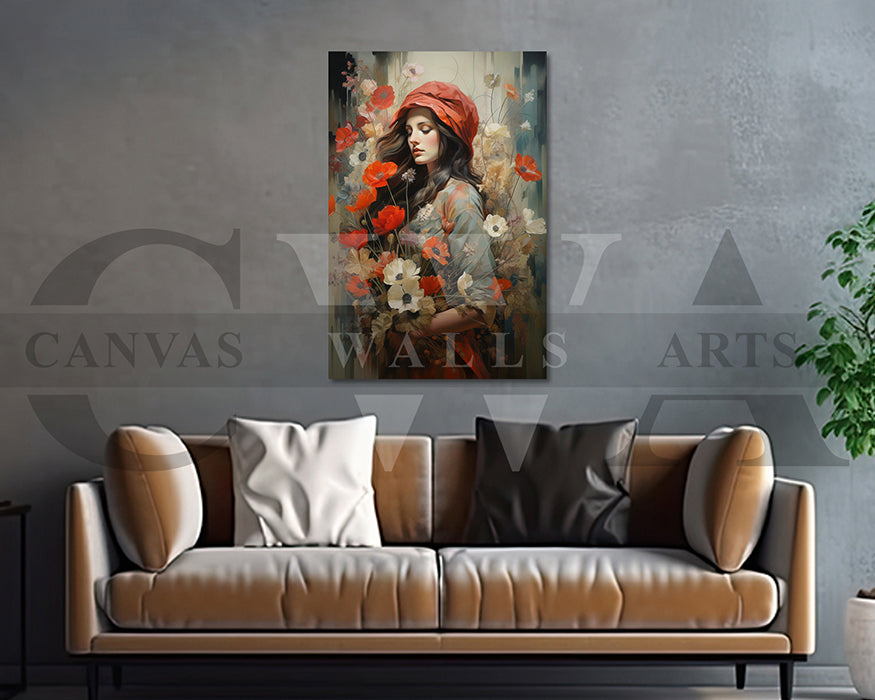 Woman With Flowers Painting Canvas Print