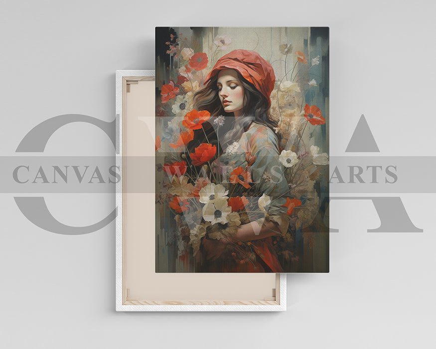 Woman With Flowers Painting Canvas Print