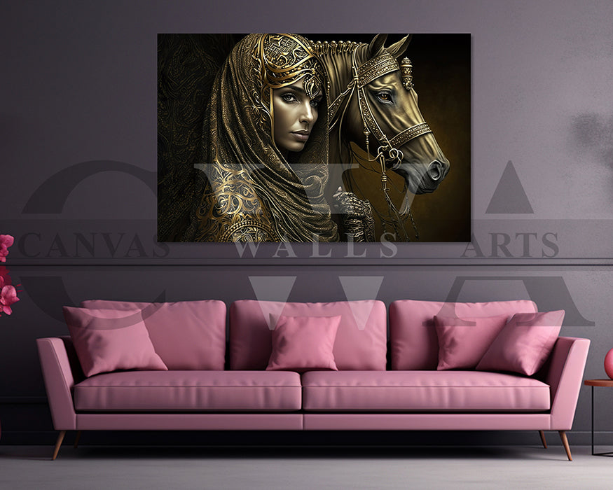 Woman With Horse Canvas Wall Art