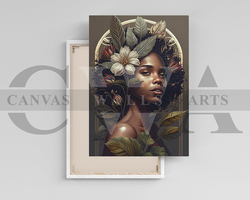 Woman with Flowers in Hair Canvas Wall Art
