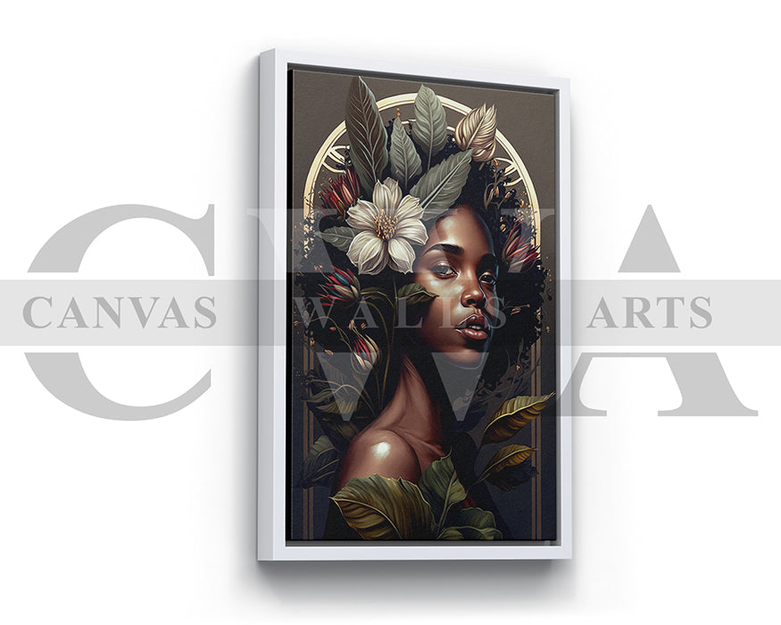 Woman with Flowers in Hair Canvas Wall Art
