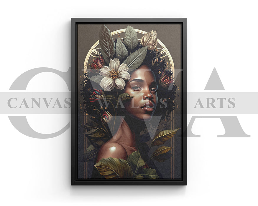 Woman with Flowers in Hair Canvas Wall Art