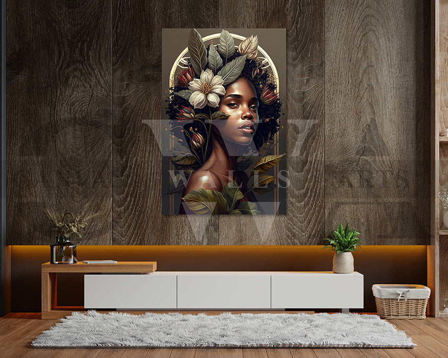 Woman with Flowers in Hair Canvas Wall Art