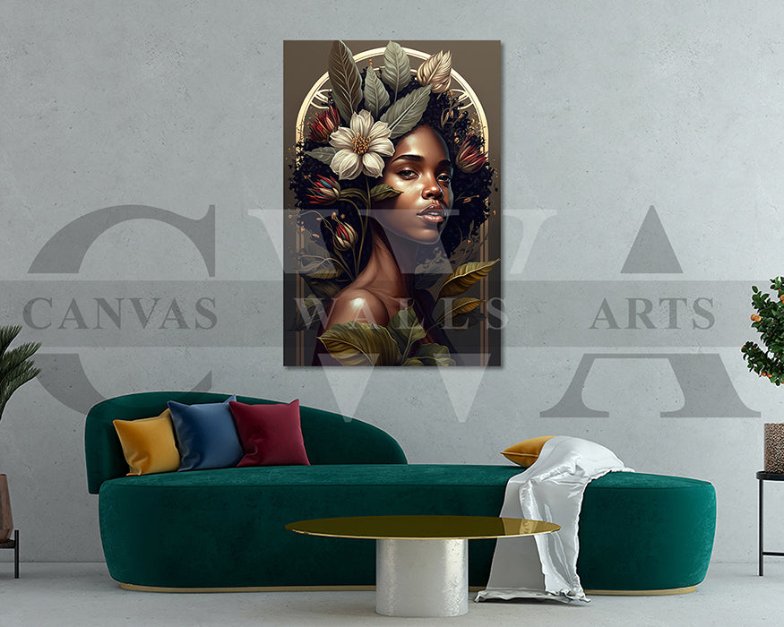 Woman with Flowers in Hair Canvas Wall Art