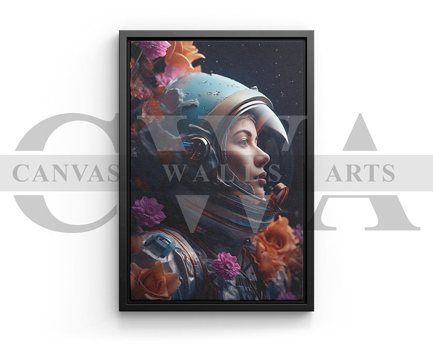 Astronaut Woman With Flowers Canvas Wall Art