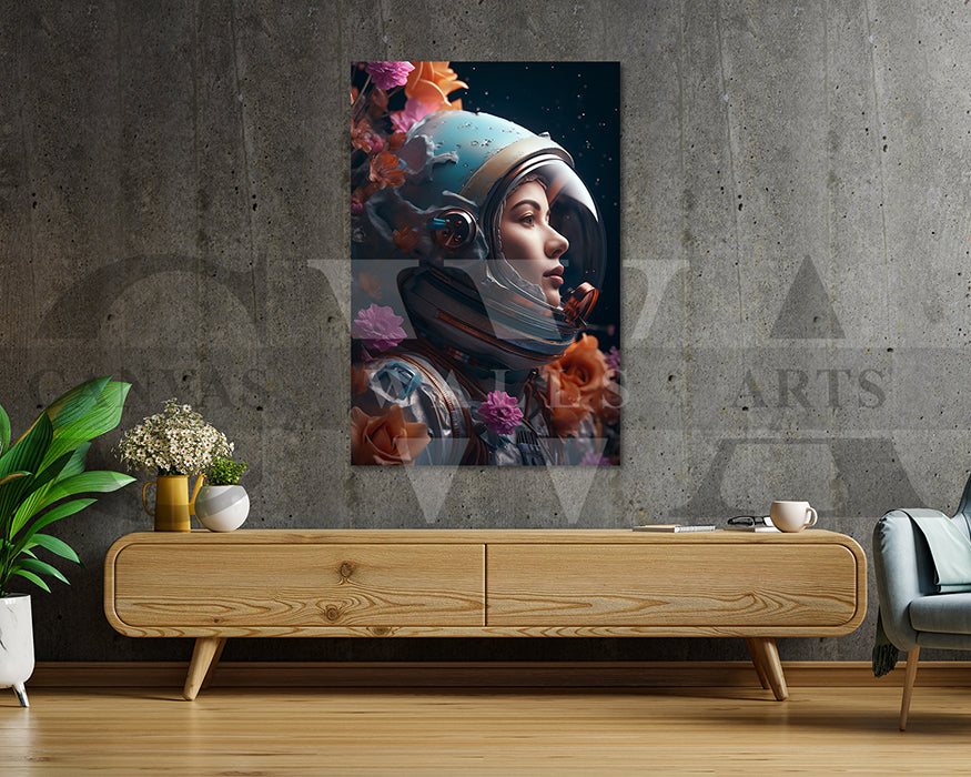 Astronaut Woman With Flowers Canvas Wall Art
