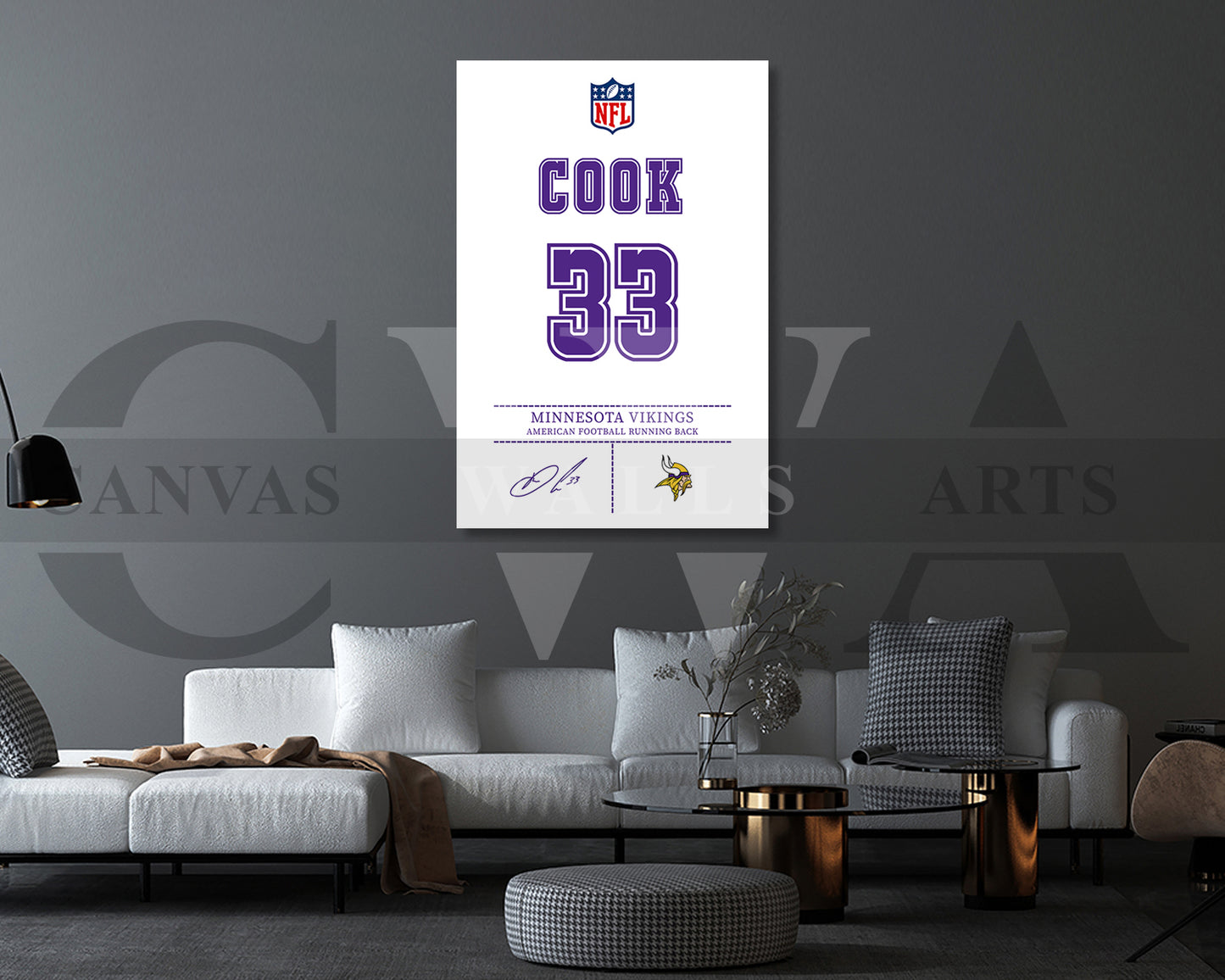 Dalvin Cook Canvas Wall Art - NFL Jersey Poster | Ready to Hang Sports Canvas Print