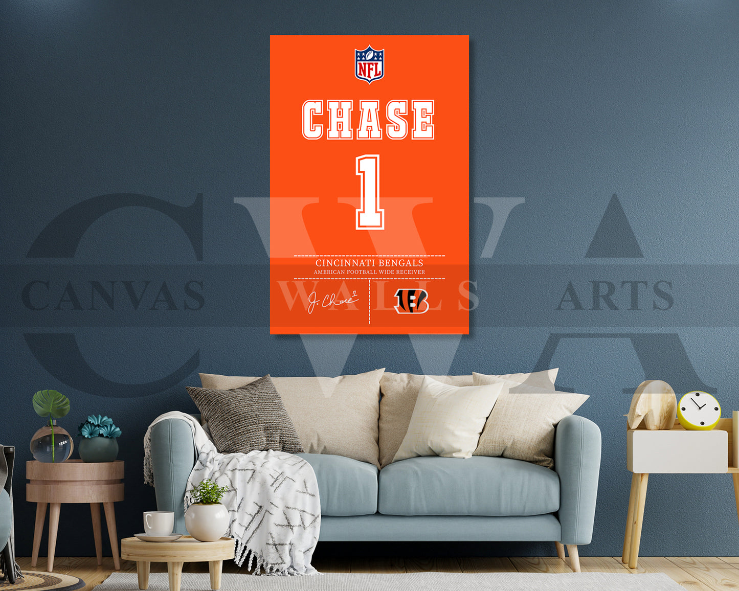 Ja'Marr Chase Canvas Wall Art NFL Jersey Poster Canvas Frame Ready To Hang