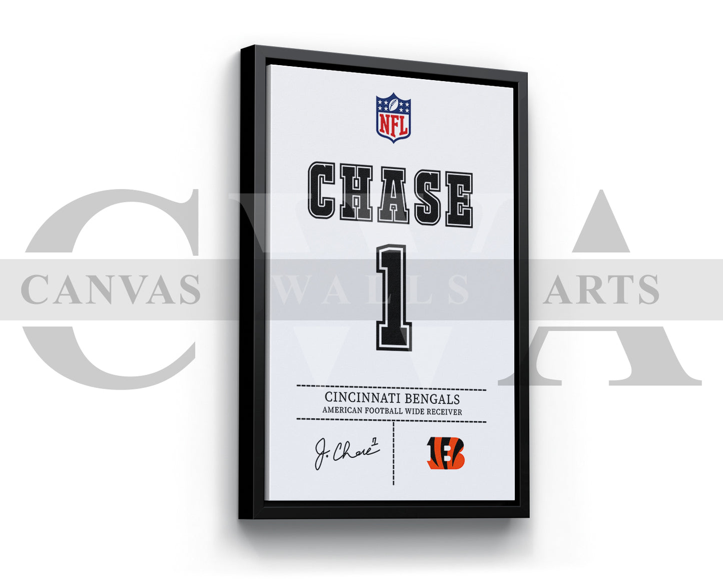 Ja'Marr Chase Canvas Wall Art NFL Jersey Poster Canvas Frame Ready To Hang