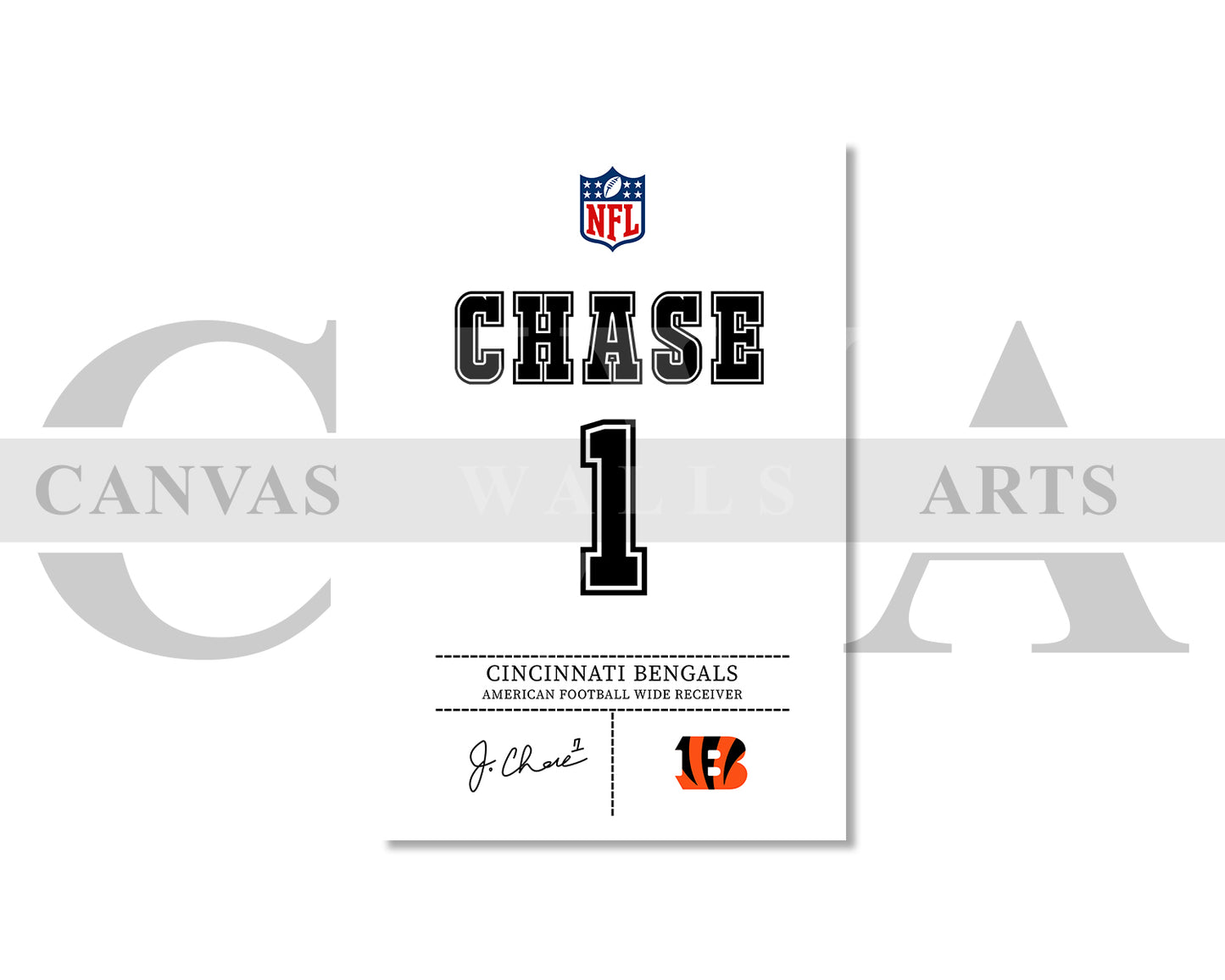 Ja'Marr Chase Canvas Wall Art NFL Jersey Poster Canvas Frame Ready To Hang