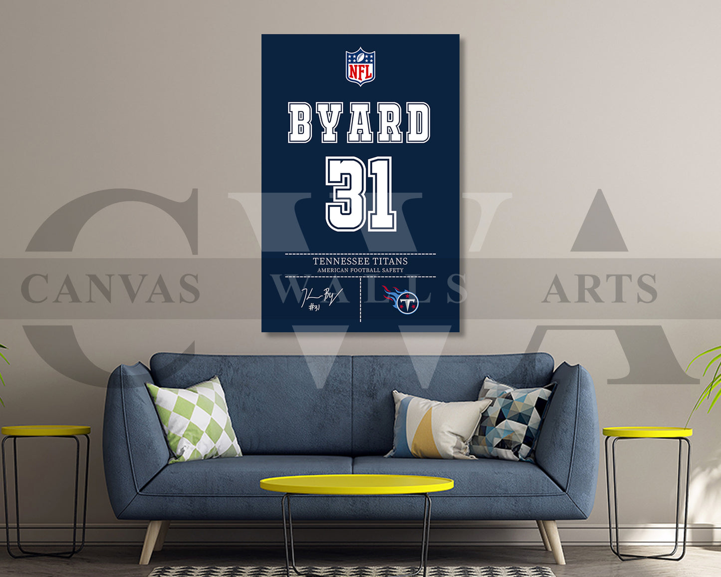 Kevin Byard III Jersey Canvas Wall Art NFL Jersey Poster Print Sports Canvas Print