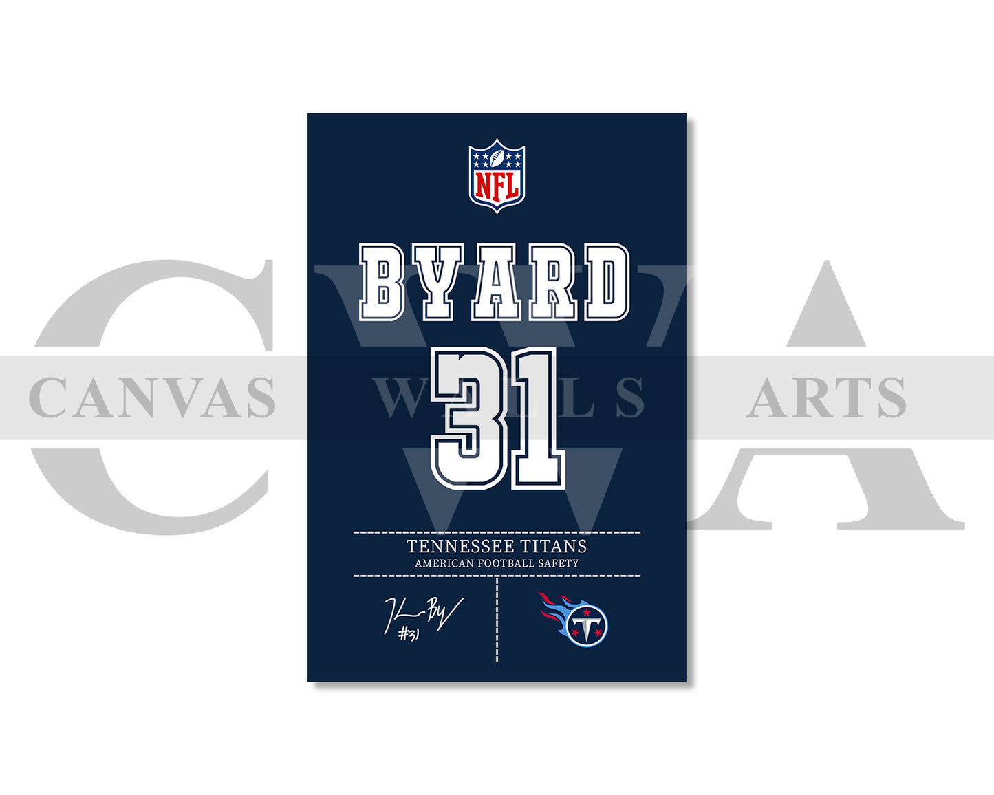 Kevin Byard III Jersey Canvas Wall Art NFL Jersey Poster Print Sports Canvas Print