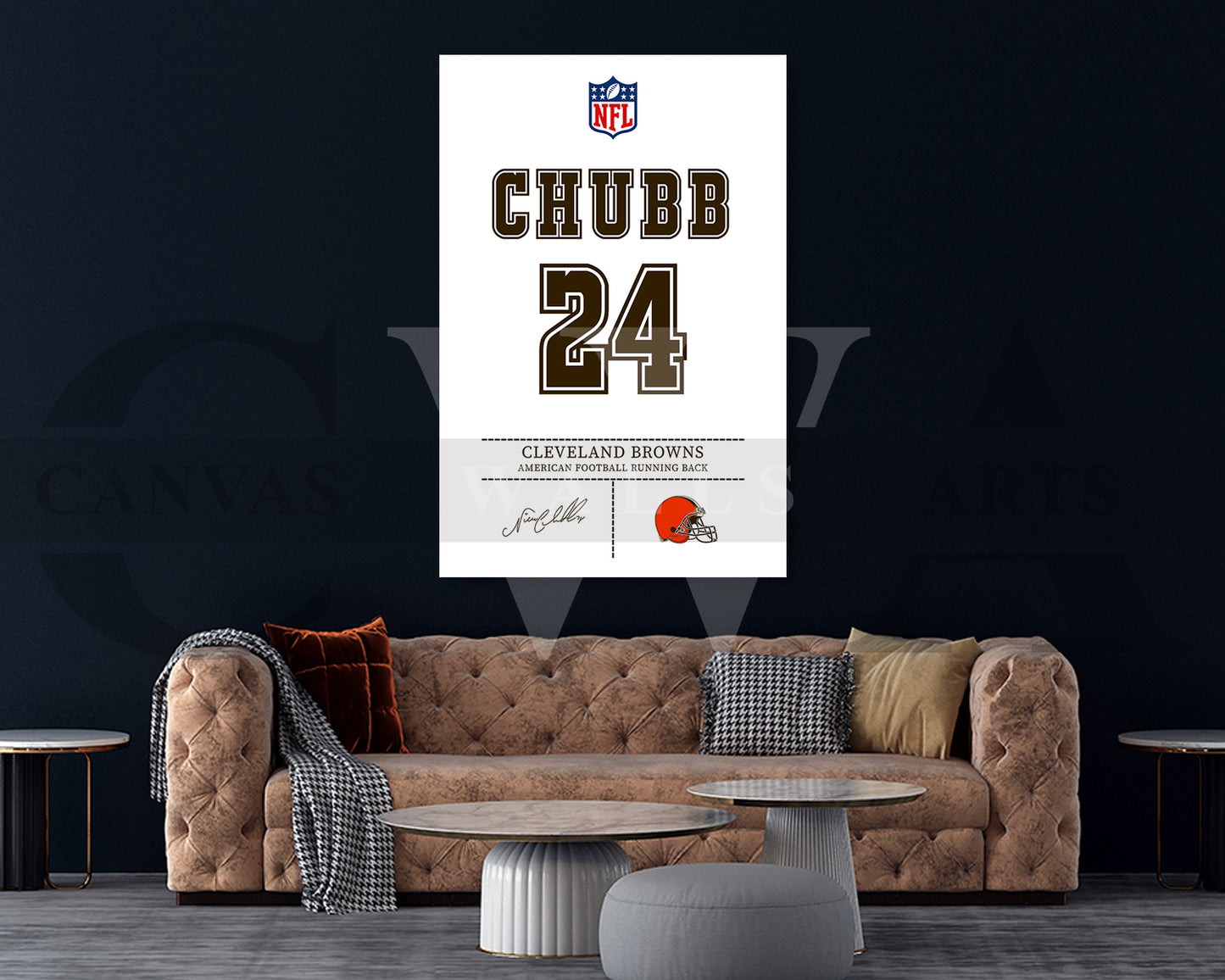 Nick Chubb Jersey Canvas Wall Art NFL Jersey Poster Print Sports Canvas Frame Ready To Hang